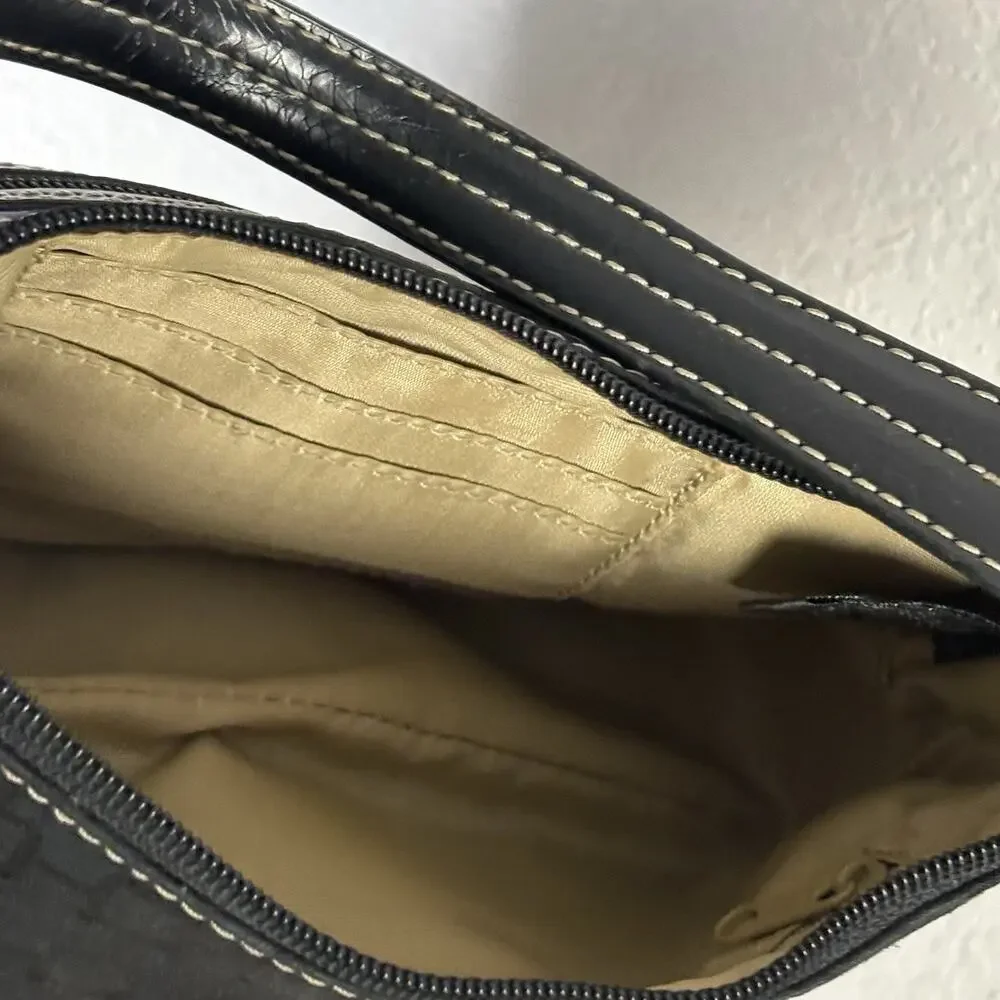 Vintage Y2k Nine West Micro Baguette Bag Canvas Faux Leather Handle Black